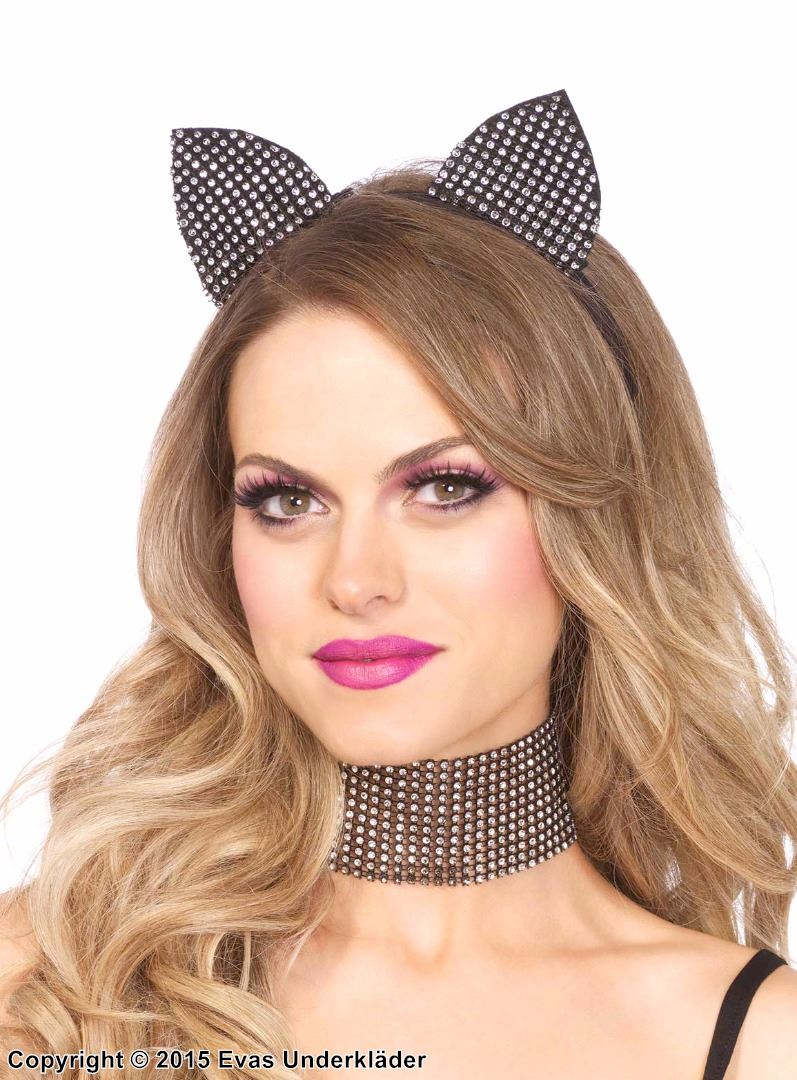 Cat (woman), costume set, rhinestones, ears, choker